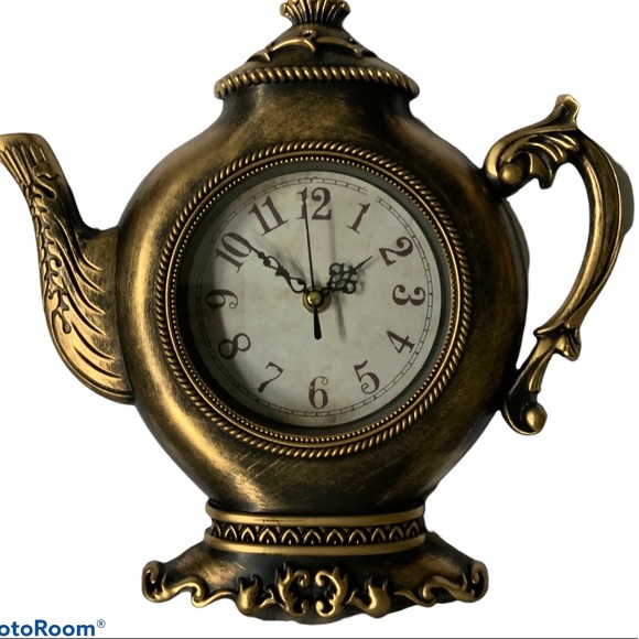 Tea Kettle Clock And Cup Set 3 Pieces Bronze 12” - Picture 5 of 13
